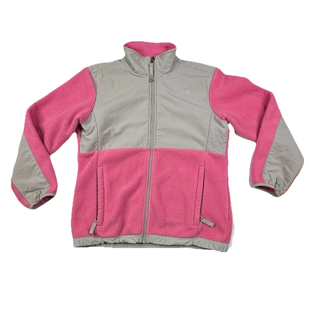 The North Face Denali Polartec Fleece Full Zip Jacket Pink Gray Girls Large